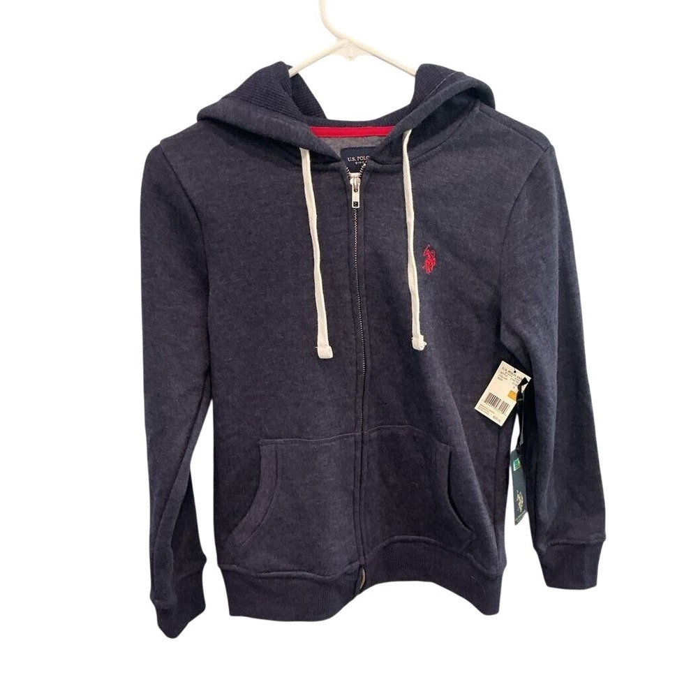 NEW US Polo Assn Women Zip Up Cotton Hoodie Sweatshirt S Navy Blue Preppy Fall